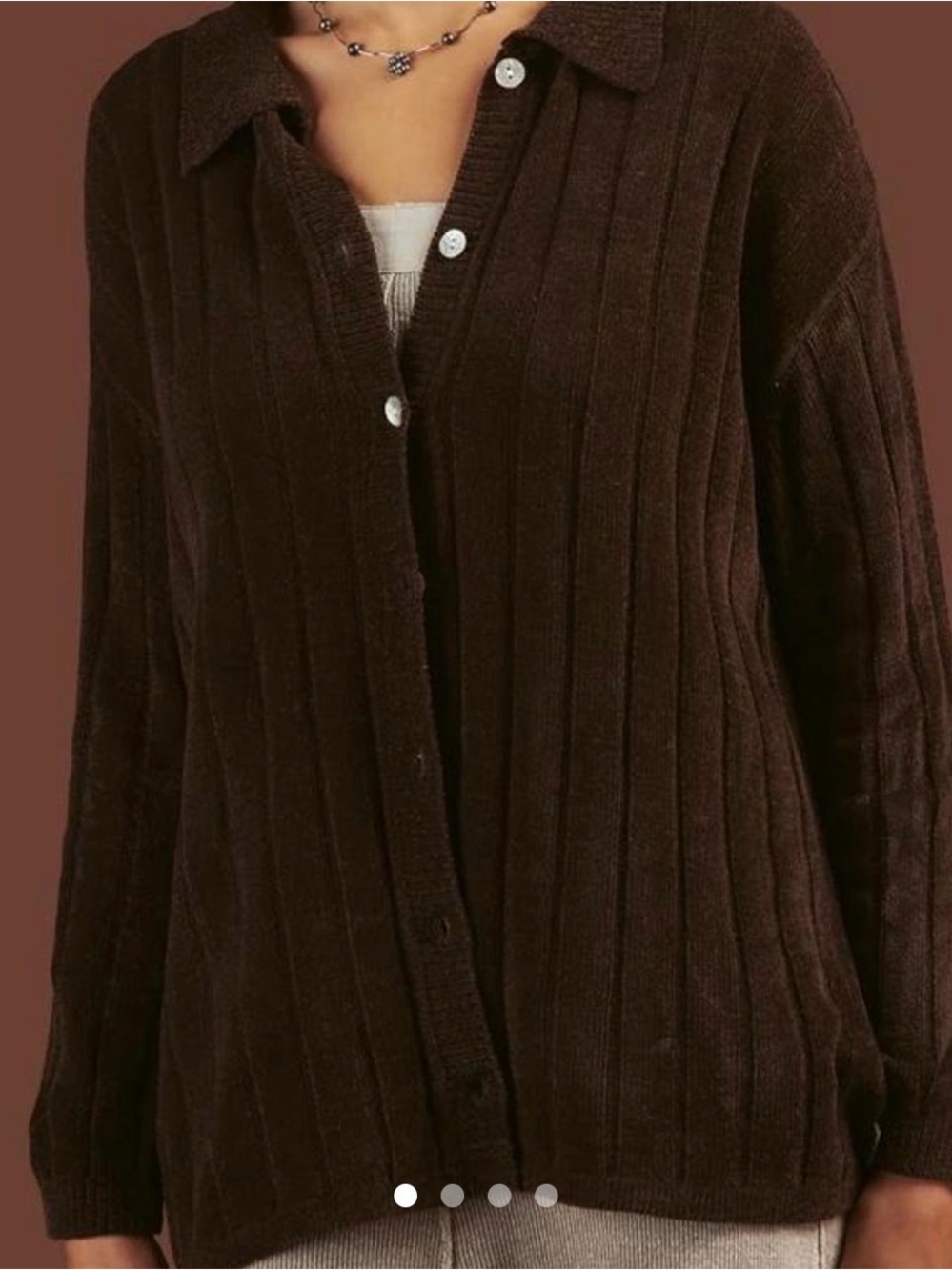 UNIF Brown Ribbed Button-Up Sweater - Picture 3 of 3